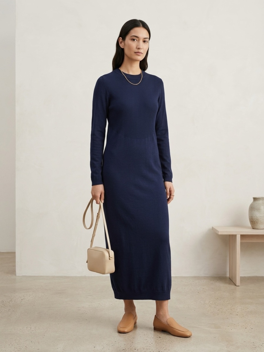 COS Navy Long Sleeve Knit Maxi  Dress size Small